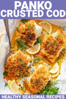 panko crusted cod with text overlay