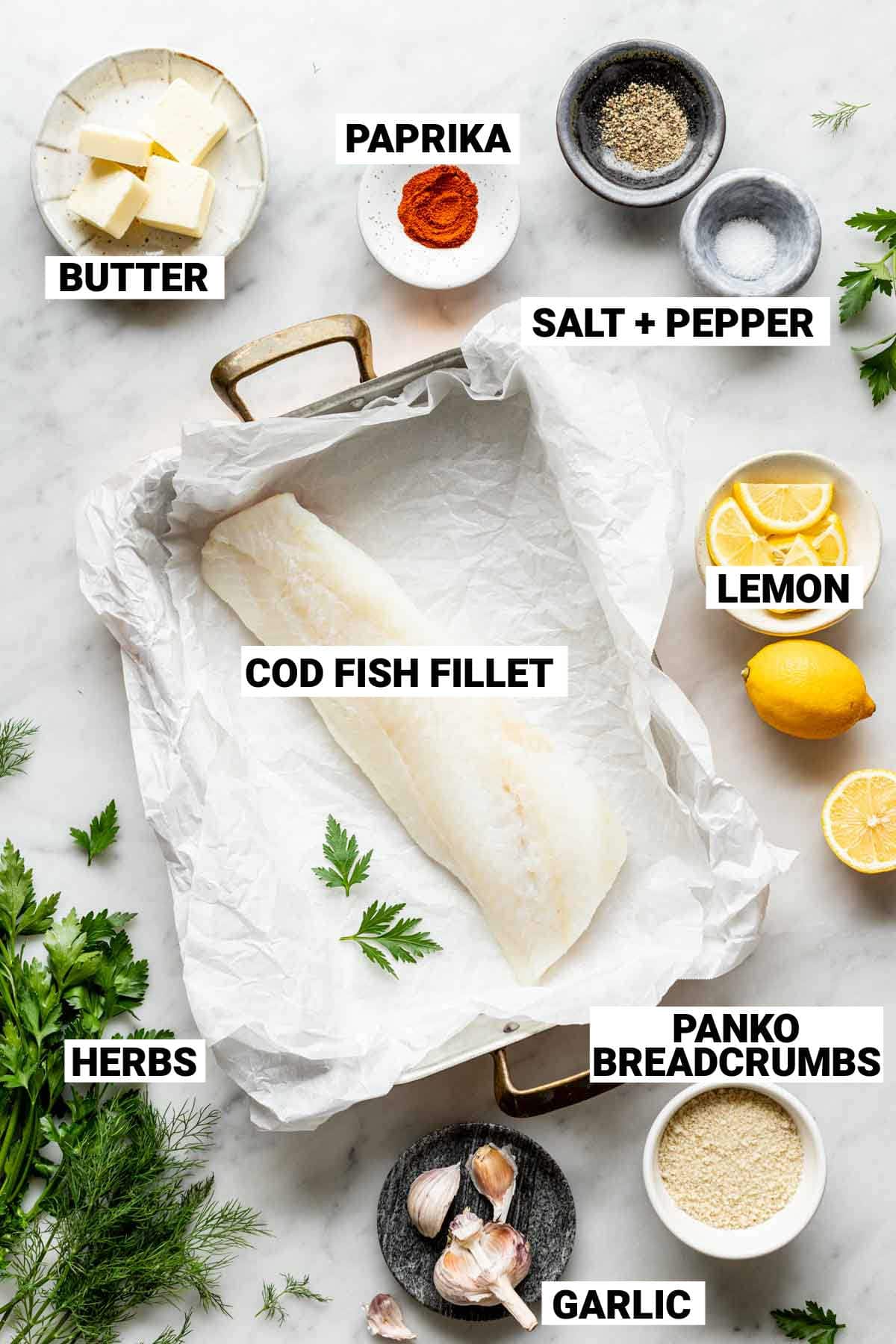 panko crusted cod ingredients with text overlay
