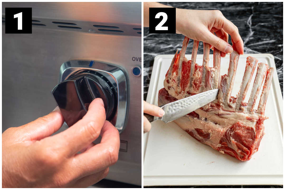 preheating the oven and then trimming the lamb
