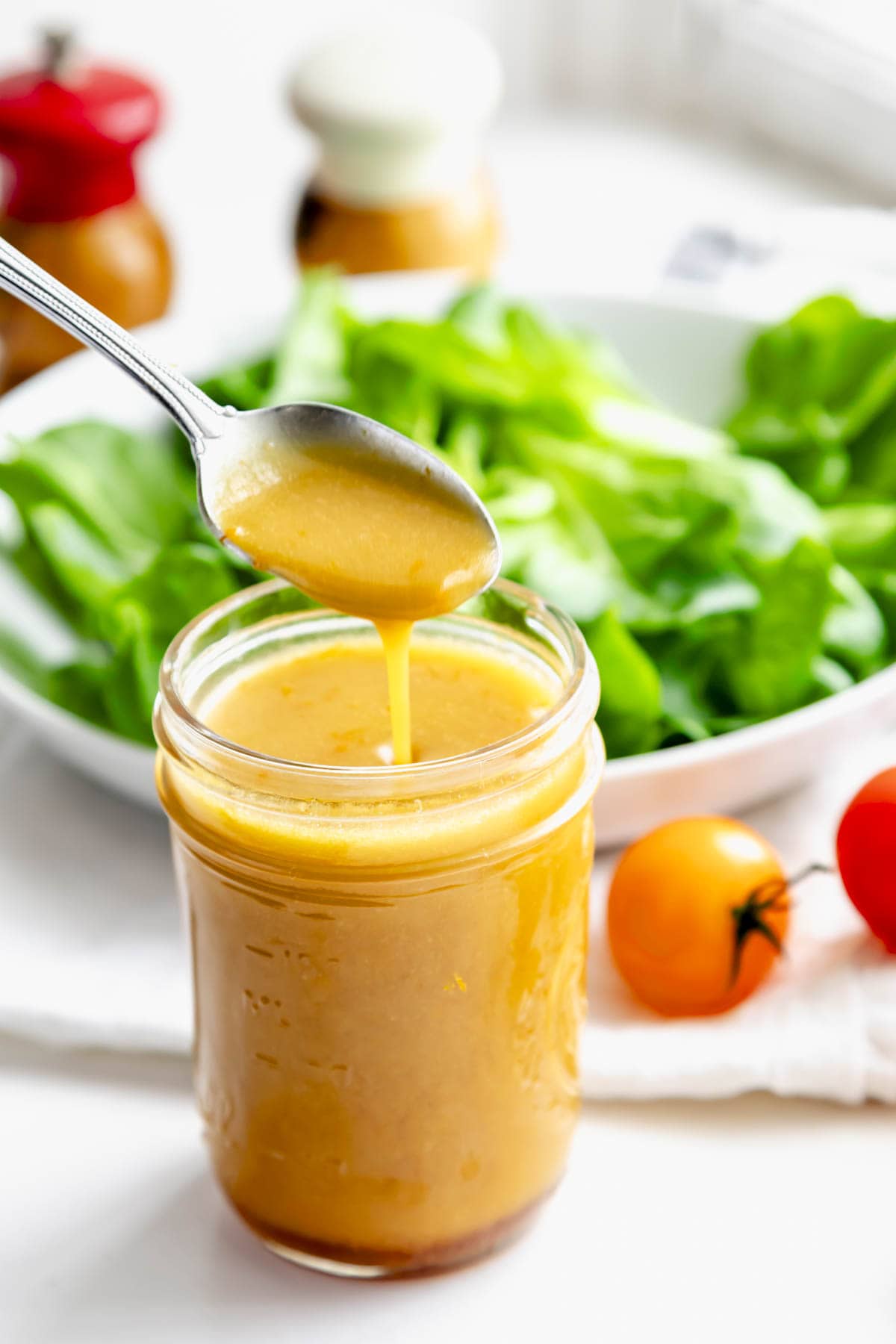 orange miso vinaigrette in mason jar