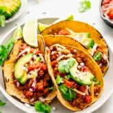 three turkey tacos on a plate