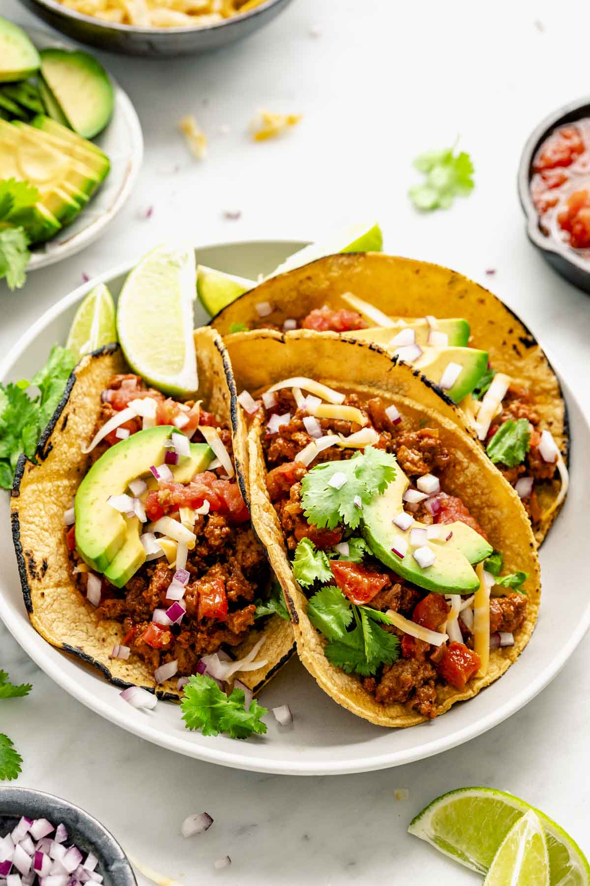 three turkey tacos on a plate