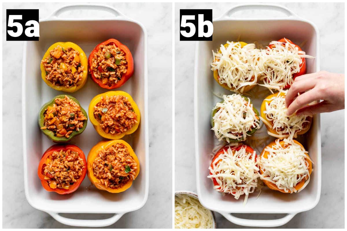 the peppers with the filling and the peppers being topped with cheese (before they're baked)