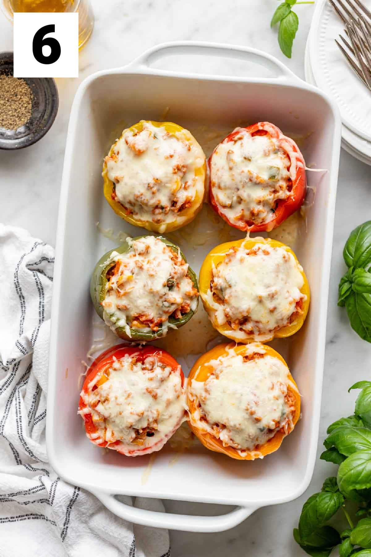 the peppers right after they come out of the oven and the cheese is melted on top