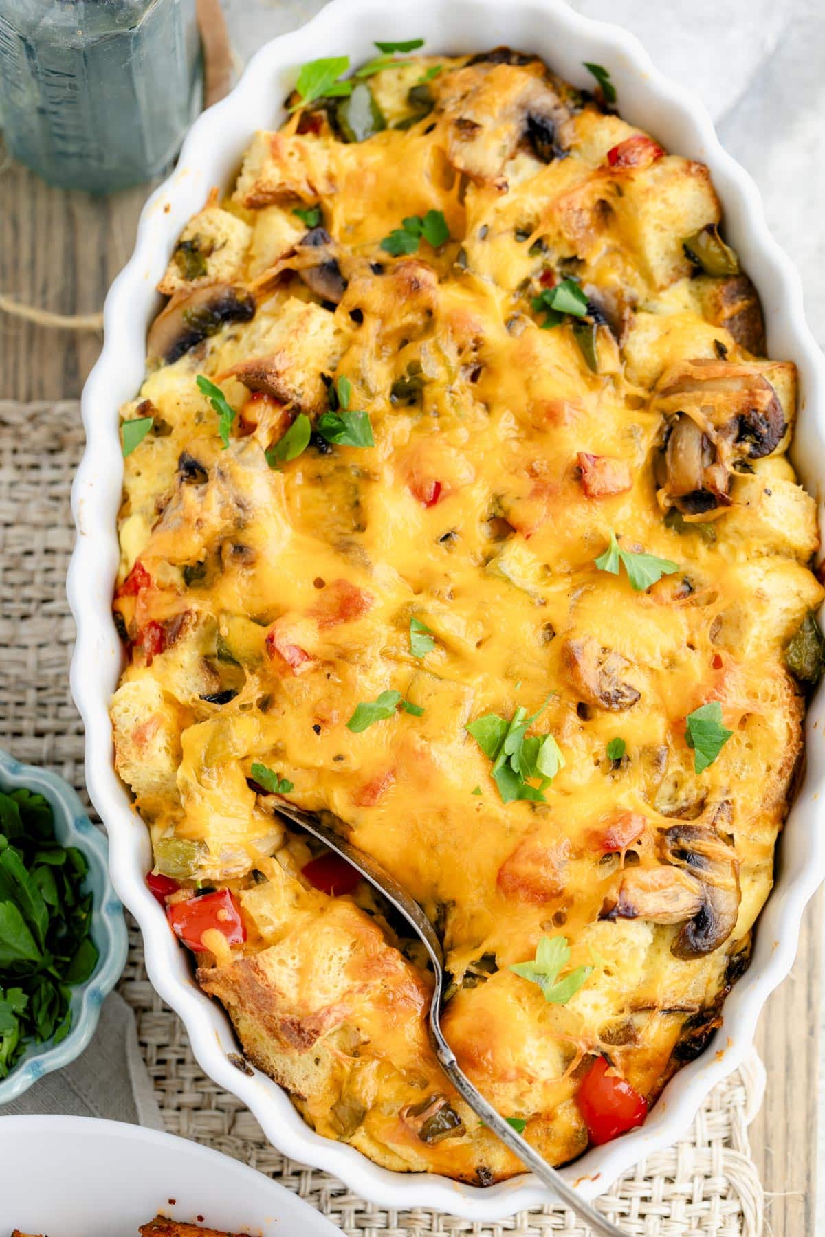 oval casserole dish with breakfast casserole