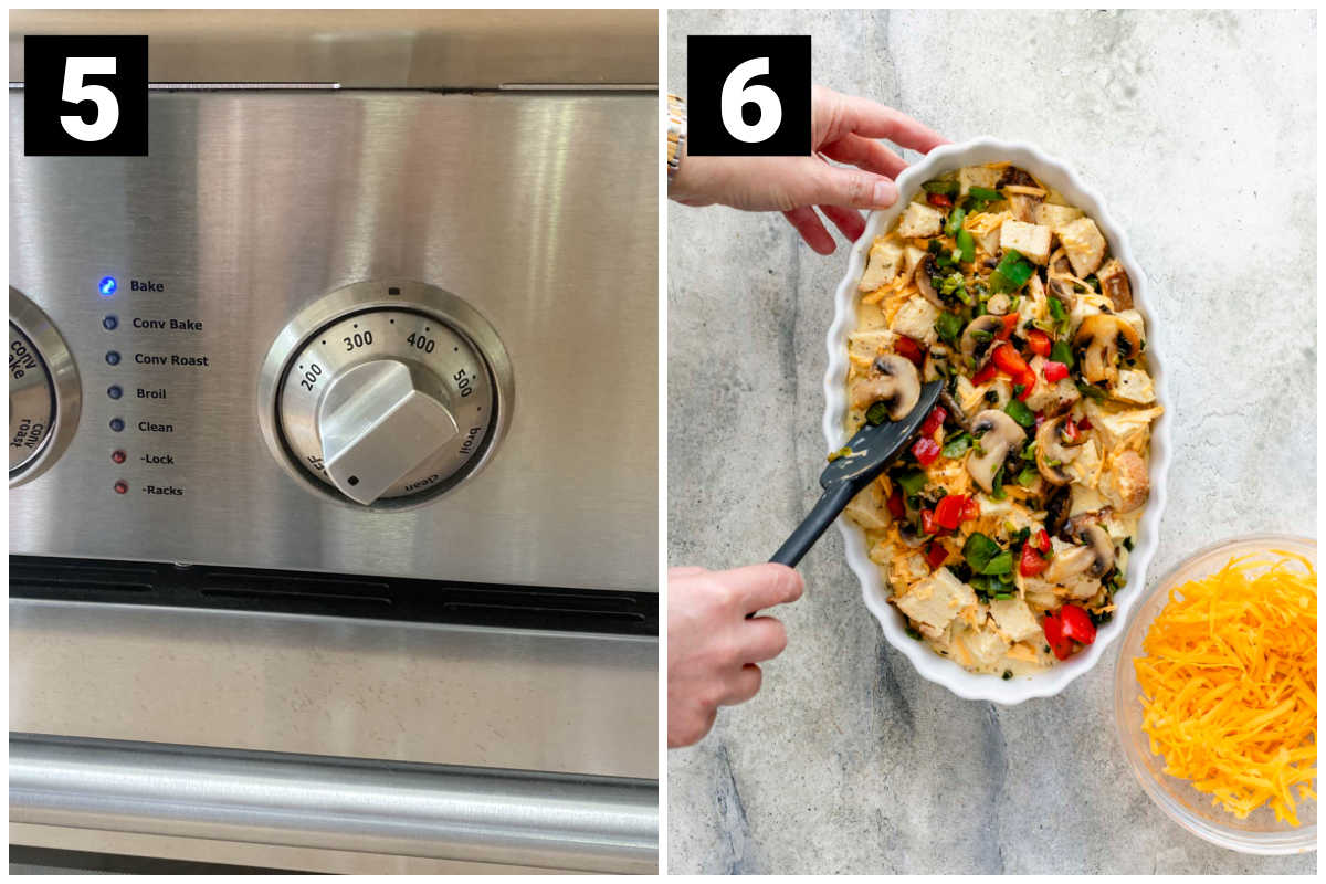 preheat the oven and assemble the strata, layer by layer