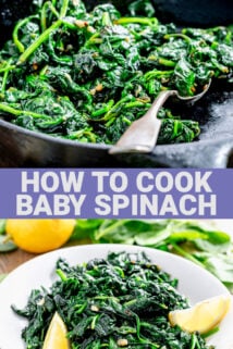 the sauteed spinach in the skillet and in a serving bowl