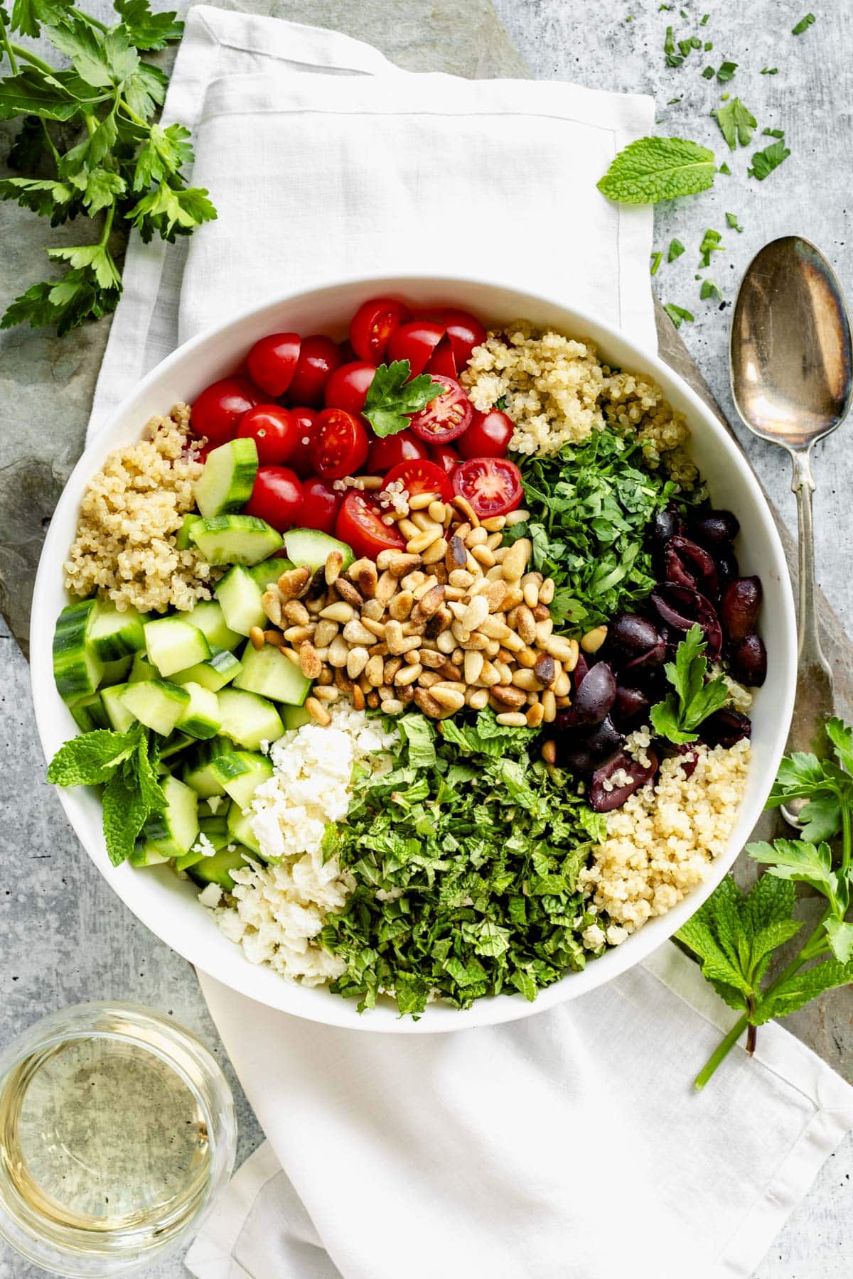 the quinoa salad before it is all stirred together