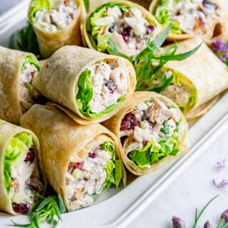 the chicken wraps on a platter
