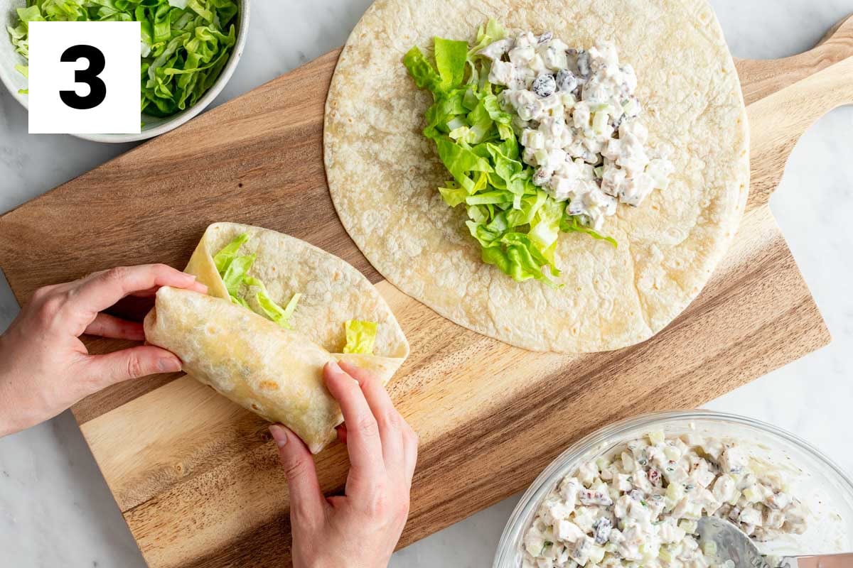 the wraps being assembled on a cutting board
