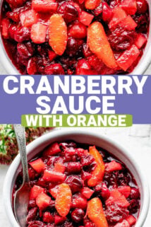 collage of cranberry sauce photos (in a white bowl) with text overlay that says 'cranberry sauce'