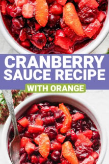 collage of cranberry sauce photos (in a white bowl) with text overlay that says 'cranberry sauce'