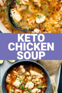the soup close up and in a bowl with text overlay
