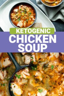 the soup close up and in a bowl with text overlay