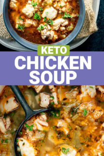 the soup close up and in a bowl with text overlay
