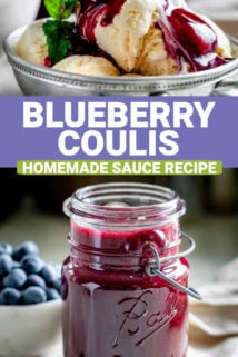 homemade blueberry coulis with text overlay