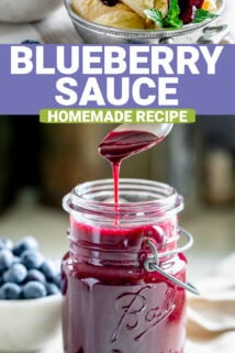 homemade blueberry sauce with text overlay