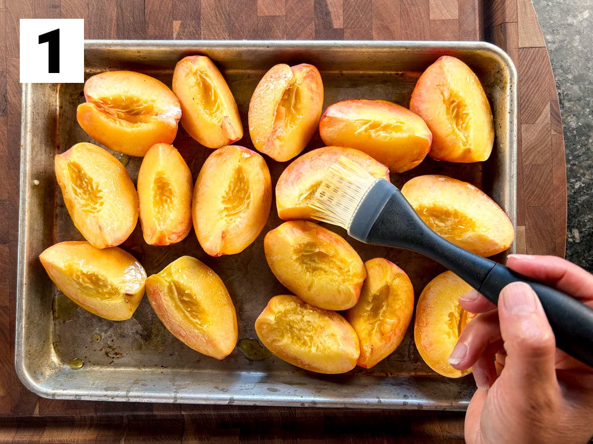 brush peaches with oil