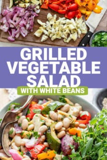 white bean salad with vegetables with text overlay