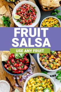 bowls of salsa with chips and lime