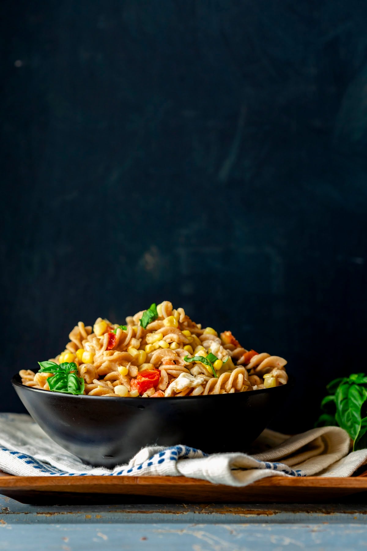 the bowl of pasta from the side
