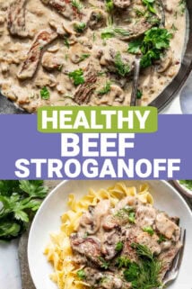 beef stroganoff with text overlay