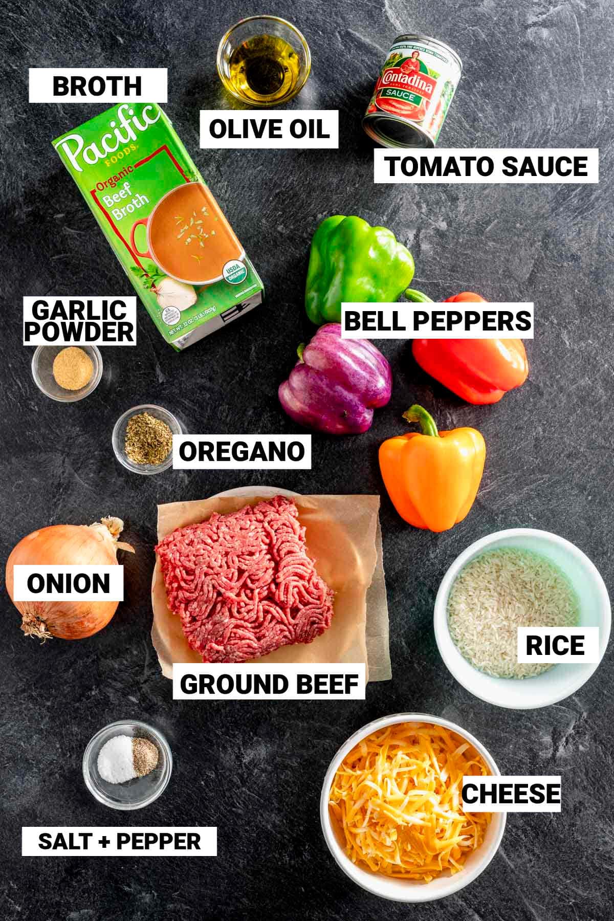 the ingredients laid out on a black countertop