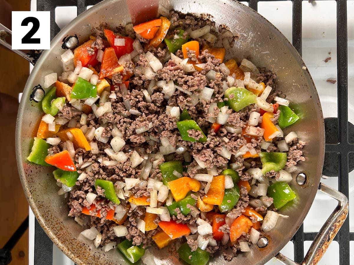 the skillet with the chopped veggies added in