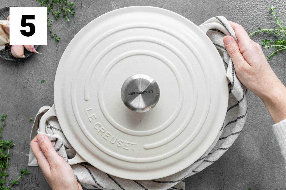 the dutch oven with the lid on