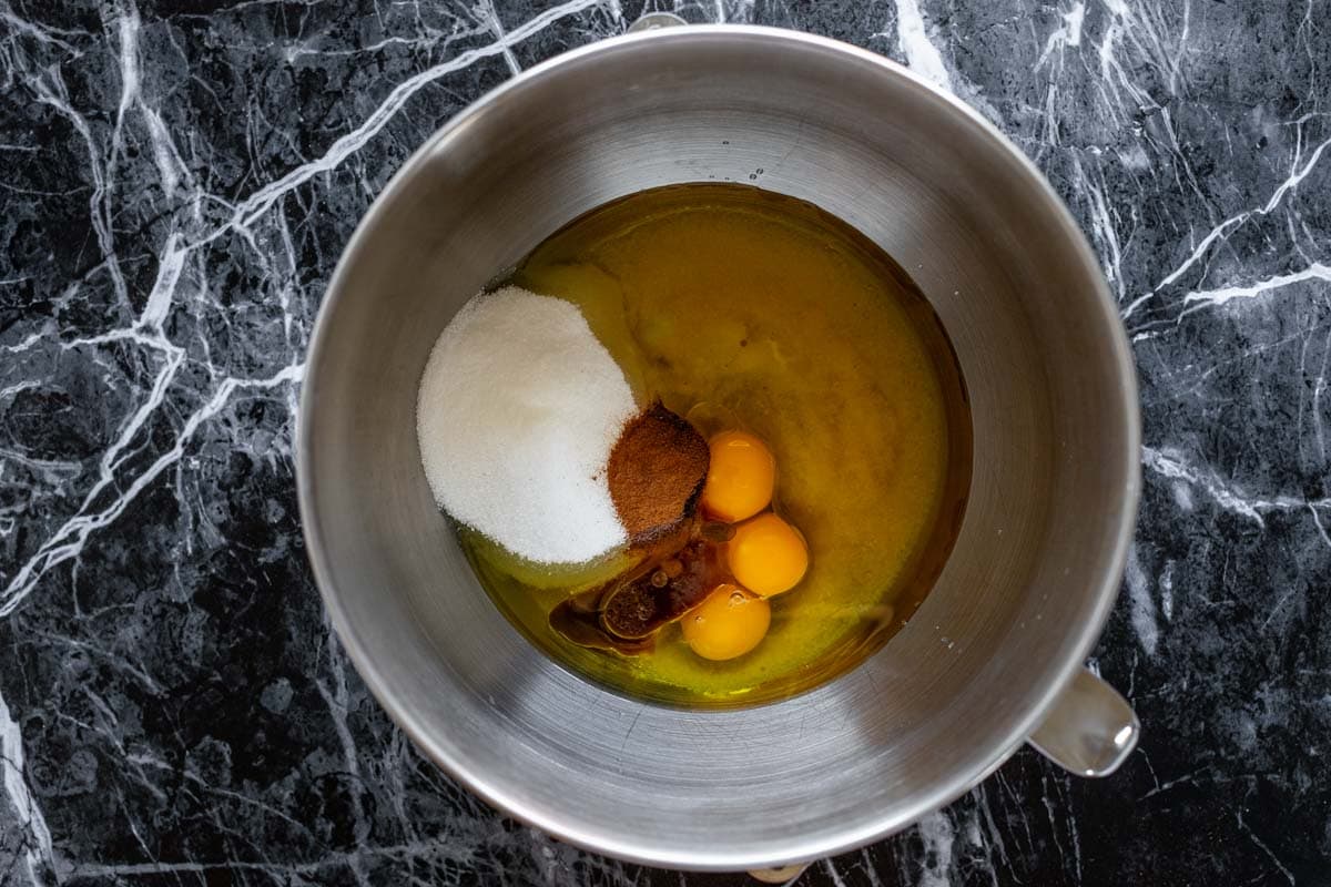 the wet ingredients in a mixing bowl
