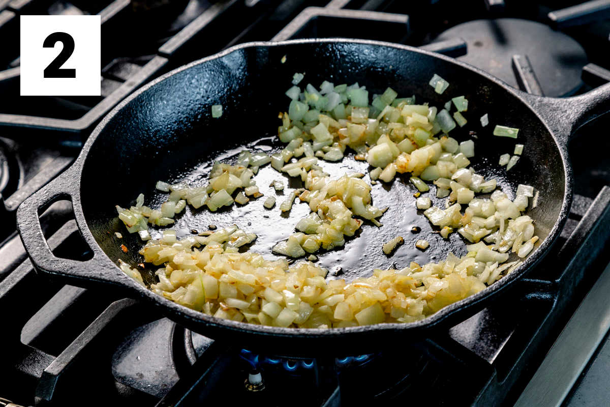 cooking garlic and onion in a skillet