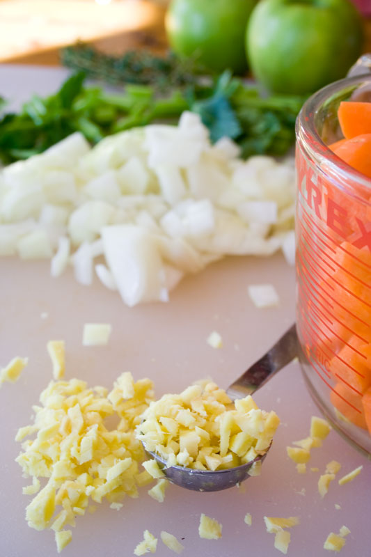 ginger, carrots, onions ready to cook