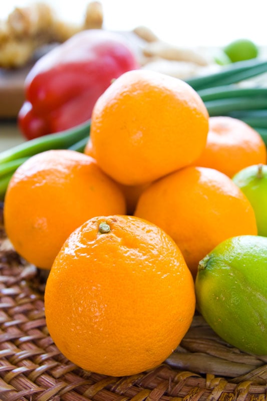 tangerines, lime, scallion and red pepper