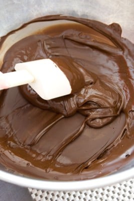 Tempered chocolate right before it solidifies